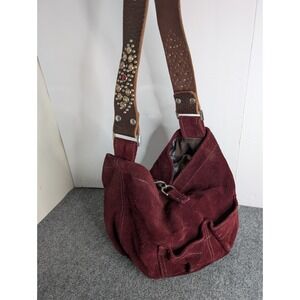 Tylie of Malibu Maroon Suede Leather Hobo Handbag Crystal‎ Wide Handle Medium